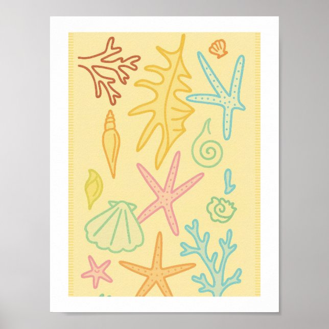 Retro Seashells Coral Sea Life Pattern Coastal Poster (Front)