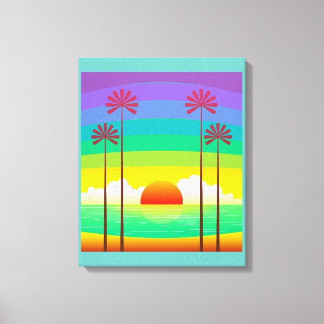 Retro Seaside Sunrise Vintage Canvas Print (Front)