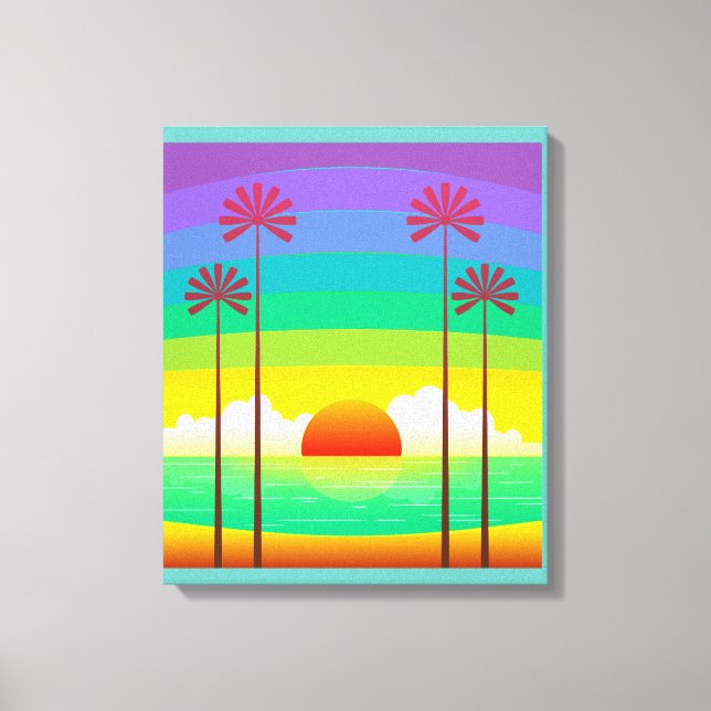 Retro Seaside Sunrise Vintage Canvas Print (Front)