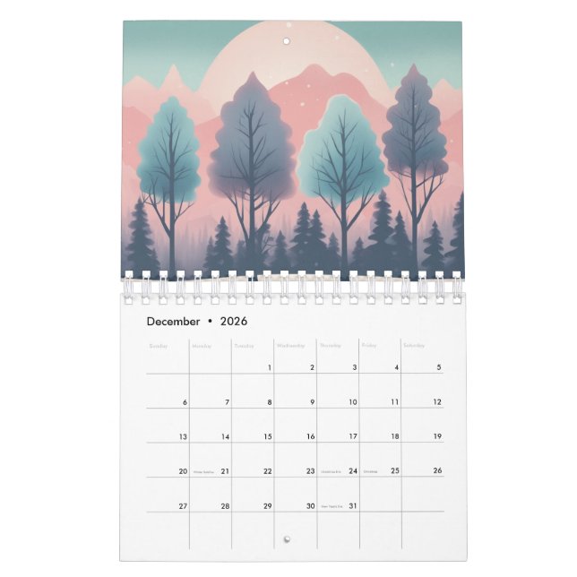 Retro seasonal art calendar | Vibrant Pastel (Dec 2026)