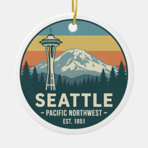 Retro Seattle Pacific Northwest Mt. Rainier Ceramic Ornament