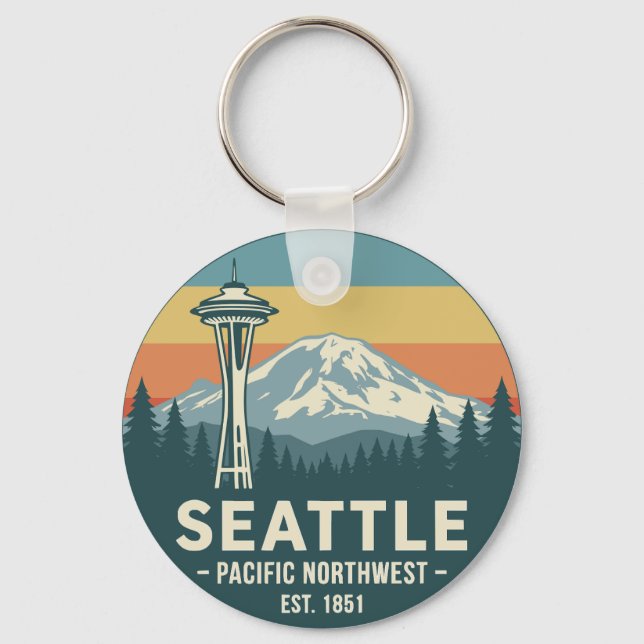 Retro Seattle Pacific Northwest Mt. Rainier Keychain (Front)