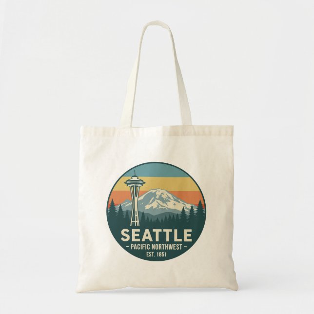 Retro Seattle Pacific Northwest Mt. Rainier Tote Bag (Front)