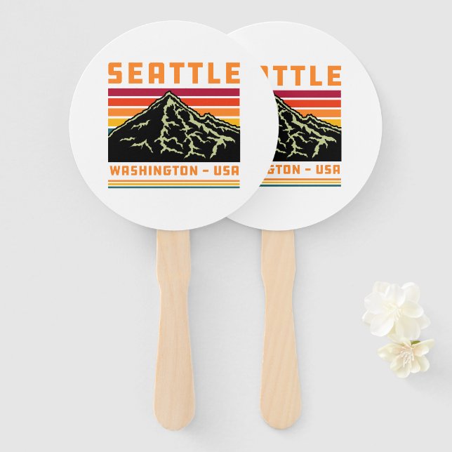 Retro Seattle Washington State Souvenir Mountain Hand Fan (Front and Back)