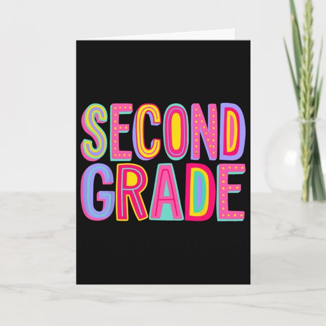 Retro Second Grade Rainbow Vibes Byck To School 2n Card (Front)