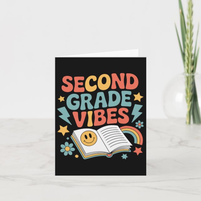 Retro Second Grade Vibes 2nd Grade Back To School  Card (Front)