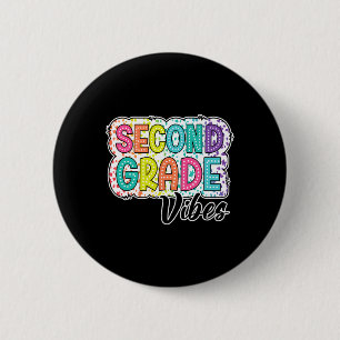 Retro Second Grade Vibes Back To School 2nd Grade 2 Inch Round Button