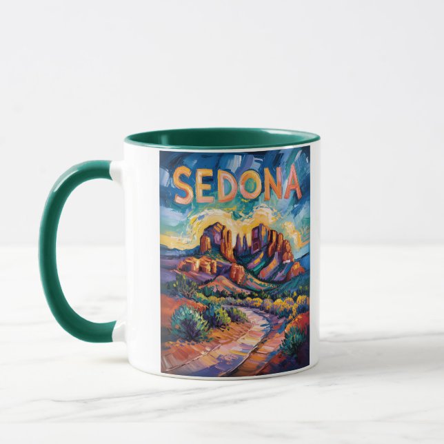Retro Sedona Arizona Travel Van Gogh Art Landscape Mug (Left)