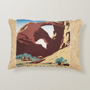 Retro See America Western Cowboys Desert Arch WPA Accent Pillow