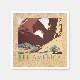 Retro See America Western Cowboys Desert Arch WPA Napkin