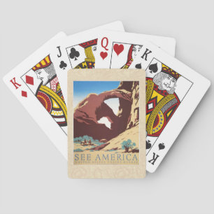Retro See America Western Cowboys Desert Arch WPA Playing Cards