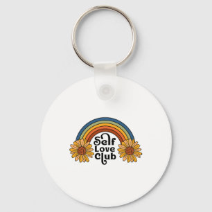 Retro Self Love Club Sunflower Rainbow Mental Heal Keychain