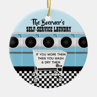 Retro Self-service Laundry They Do The Work Ceramic Ornament
