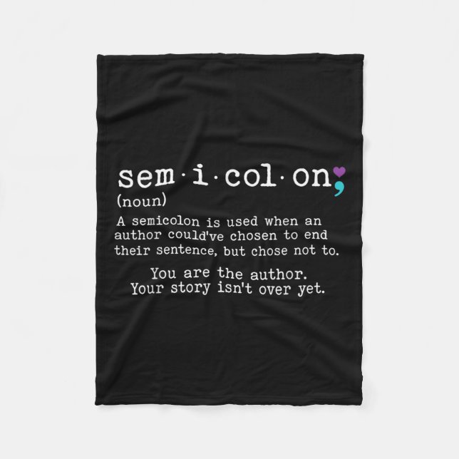 Retro Semicolon Definition Suicide Prevention Awar Fleece Blanket (Front)