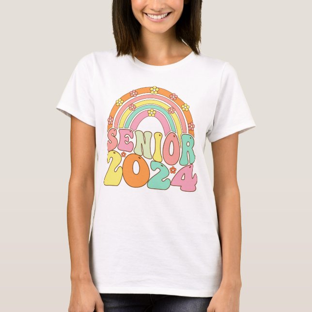 Retro Senior 2024 Groovy Class Of 2024 Graduation  T-Shirt (Front)