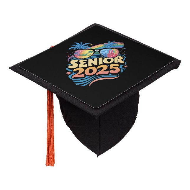 Retro Senior 2025 Class Of 2025 Graduation Cap Topper (Angled)