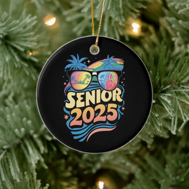 Retro Senior 2025 Class Of 2025 Graduation Ceramic Ornament (Tree)