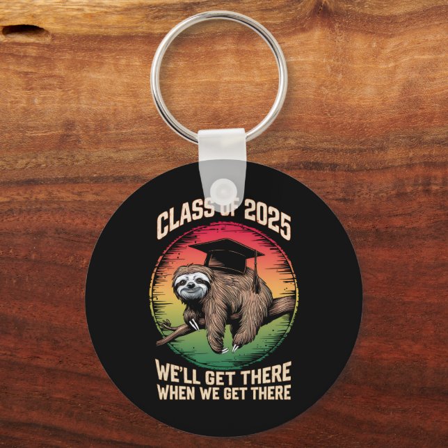 Retro Senior Class Of 2025 Sloth Cap Graduation Keychain (Front)