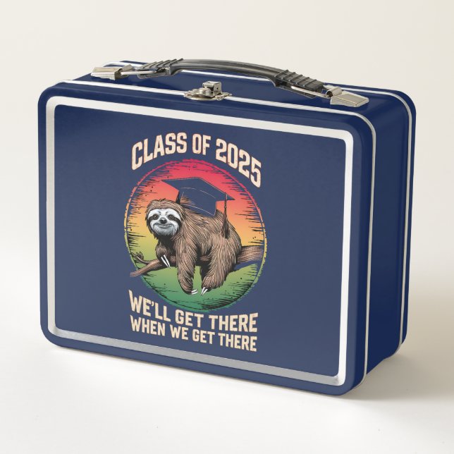 Retro Senior Class Of 2025 Sloth Cap Graduation Metal Lunch Box (Front)