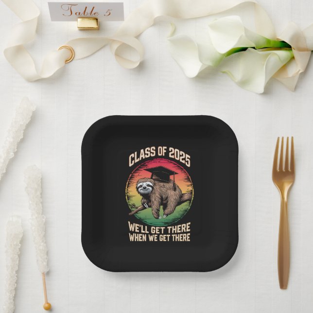 Retro Senior Class Of 2025 Sloth Cap Graduation Paper Plate (Wedding)