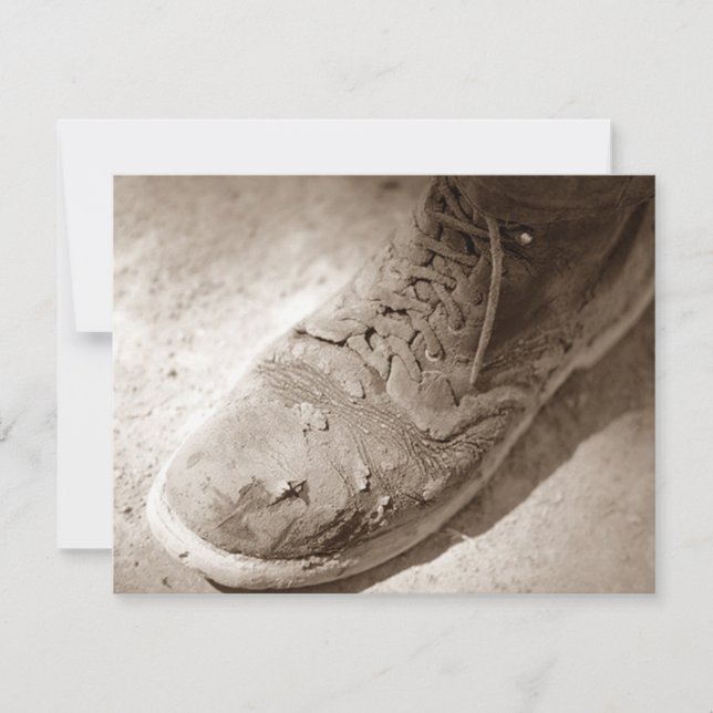 Retro Sepia Worn Work Boot Retirement Invitations (Front)