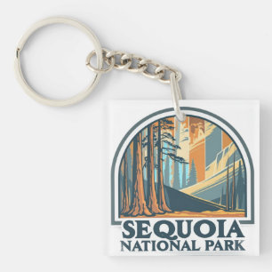 retro Sequoia National Park Giant Sequoia Trees Keychain