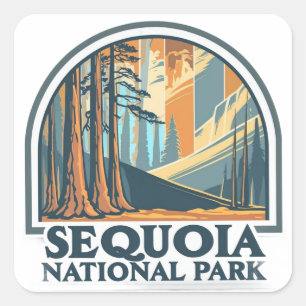 retro Sequoia National Park Giant Sequoia Trees Square Sticker