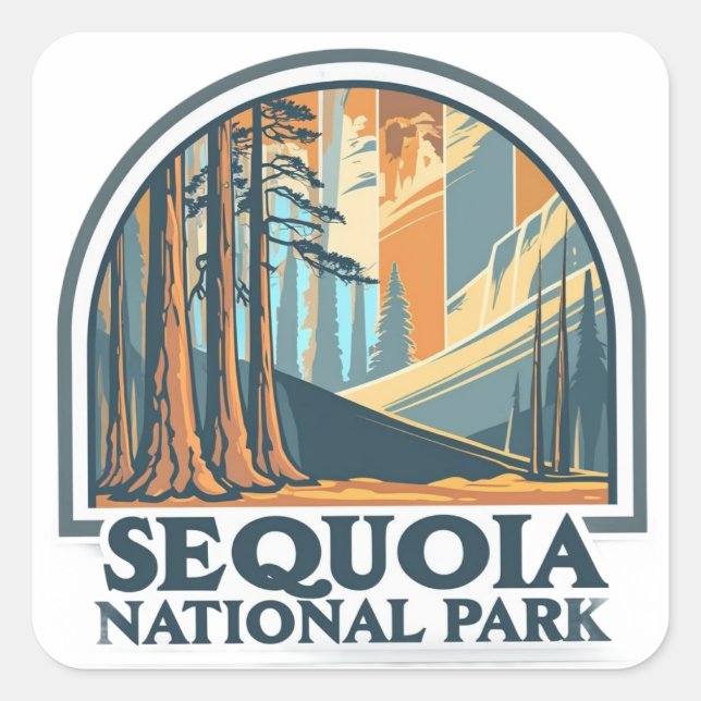 retro Sequoia National Park Giant Sequoia Trees Square Sticker (Front)