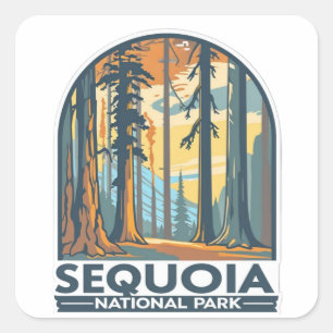 retro Sequoia National Park Giant Sequoia Trees Square Sticker