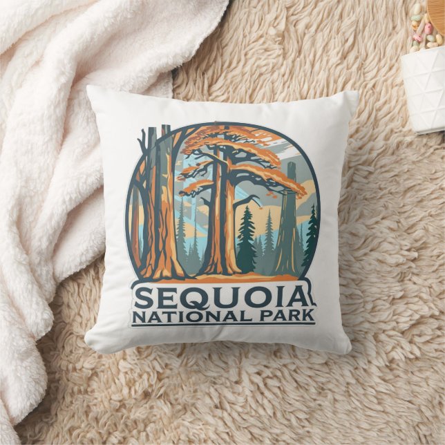retro Sequoia National Park Giant Sequoia Trees Throw Pillow (Blanket)