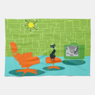 Rétro serviette de cuisine de Kitty d'âge d'espa