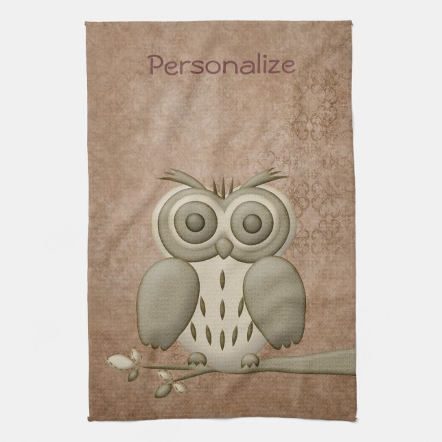 Rétro serviette de cuisine personnalisée par hibou (Vertical)