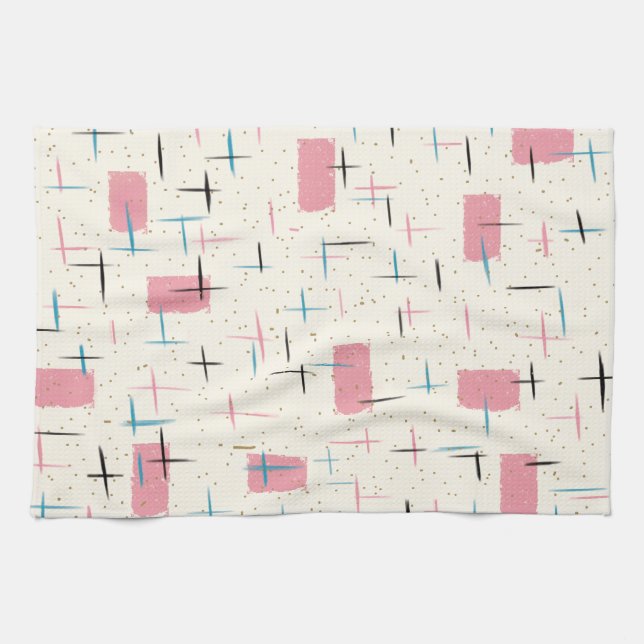 Rétro serviette de cuisine rose atomique de motif (Horizontal)