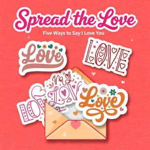 Retro set of 5 Love lettering stickers