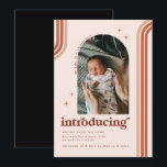 Retro Seventies | Arch Photo Birth Announcement<br><div class="desc">Featuring blush pink background, touches of terra cotta and trendy arch framing. Add birth details and an additional photo to the reverse side of the card. This minimal typography photo card highlights your imagery with fresh, retro typefaces. These professionally designed birth announcements are quickly customizable. It's the perfect opportunity to...</div>