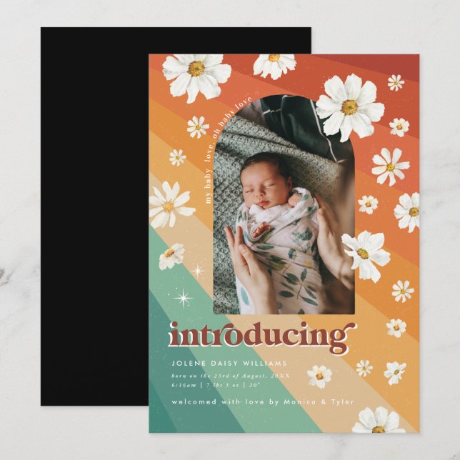 Retro Seventies | Arch Photo Birth Announcement (Front/Back)