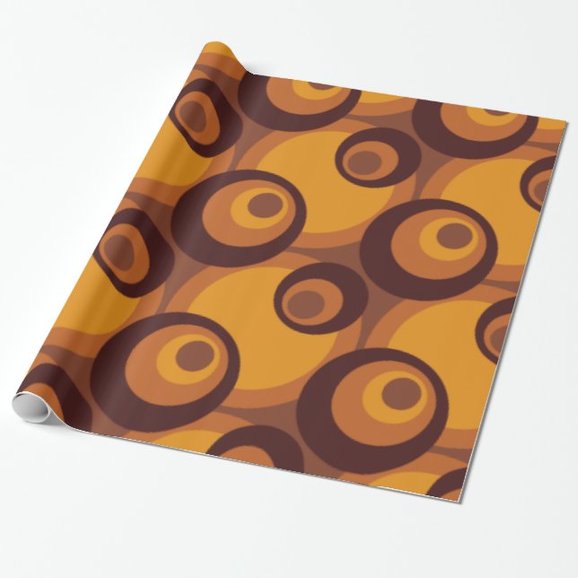 Retro Seventies circles yellow-orange-brown Wrapping Paper (Unrolled)
