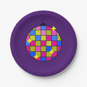 Retro seventies disco party paper plate