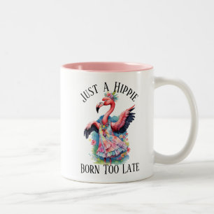 Retro Seventies Hippie Flower Child Funny Flamingo Two-Tone Coffee Mug