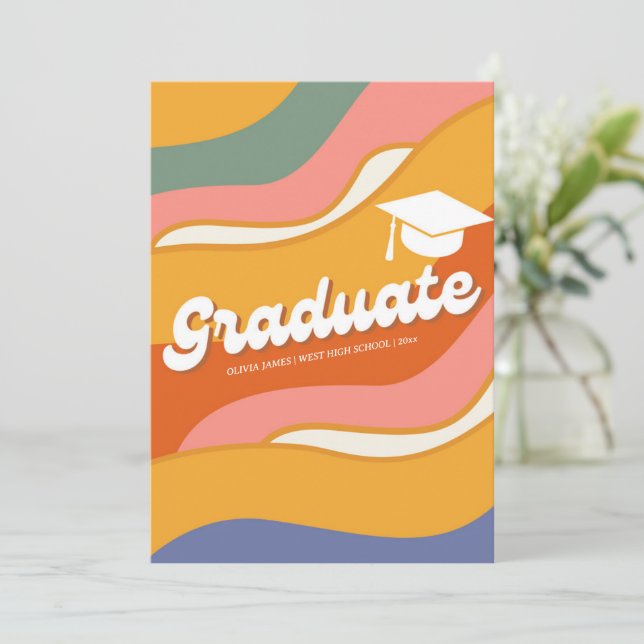 Retro seventies photo graduation  invitation (Standing Front)