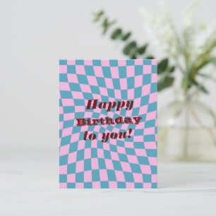Retro Seventies Warped Checks Happy Birthday  Postcard