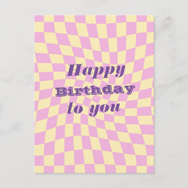Retro Seventies Warped Checks Happy Birthday Postcard (Front)