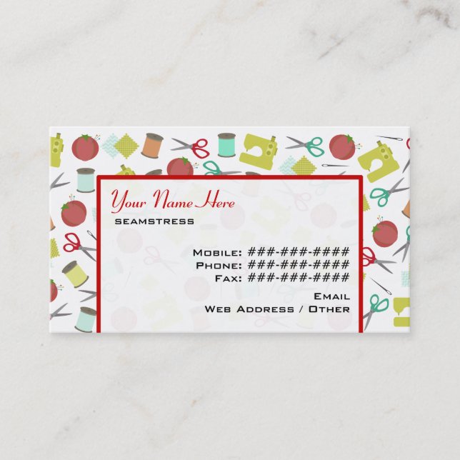 Retro Sewing Themed Business Card (Front)