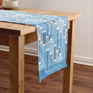 Retro Shades of Blue Geometric Design Pattern Short Table Runner
