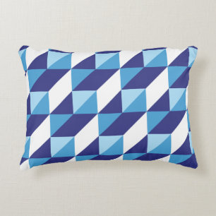 Retro Shades of Blue Geometric Triangle Abstract Accent Pillow