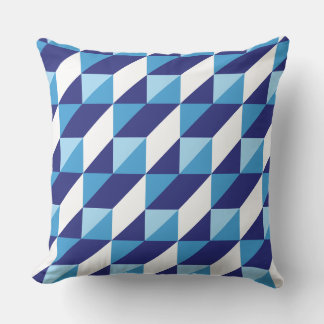 Retro Shades of Blue Geometric Triangle Abstract Throw Pillow