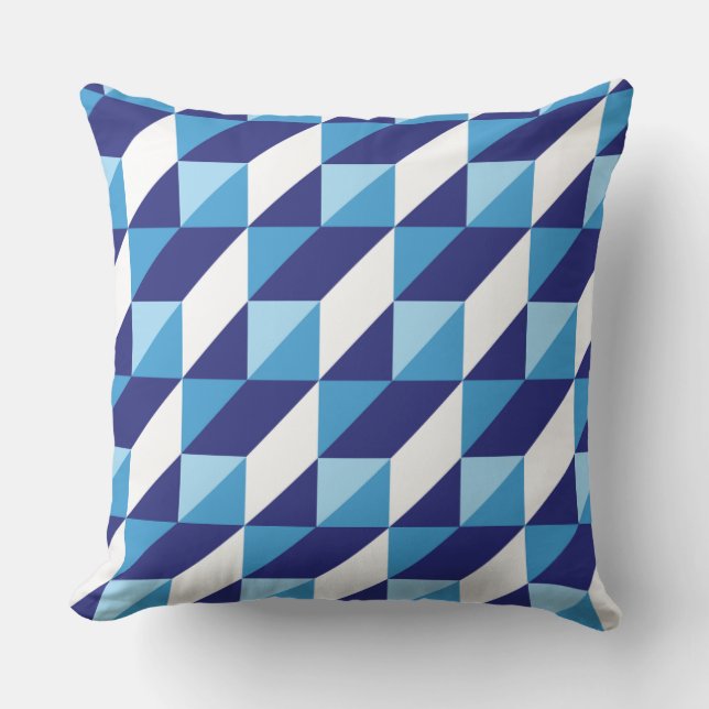 Retro Shades of Blue Geometric Triangle Abstract Throw Pillow (Front)