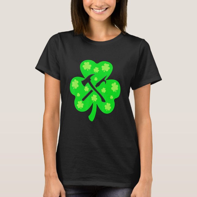 Retro Shamrock Firefighter St Patrick Day Irish Co T-Shirt (Front)