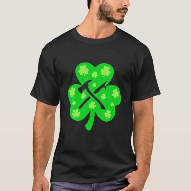 Retro Shamrock Firefighter St.Patrick Day Irish Co T-Shirt (Front)