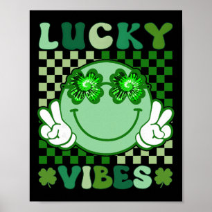Retro Shamrock Irish St Patricks Day Hippie Face L Poster